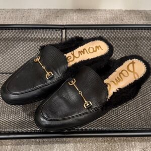 Sam Edelman Black Fur-Lined Mules